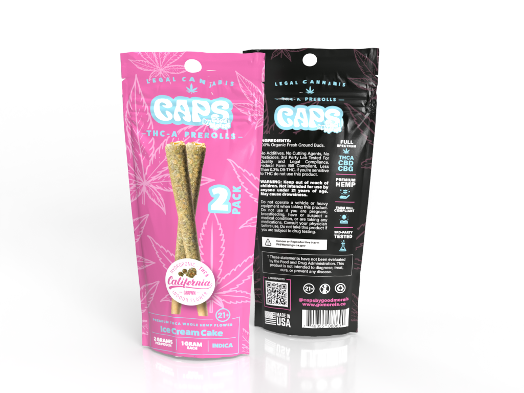 caps by good morel Ice Cream Cake Indica THCA pre-rolls 2g pack