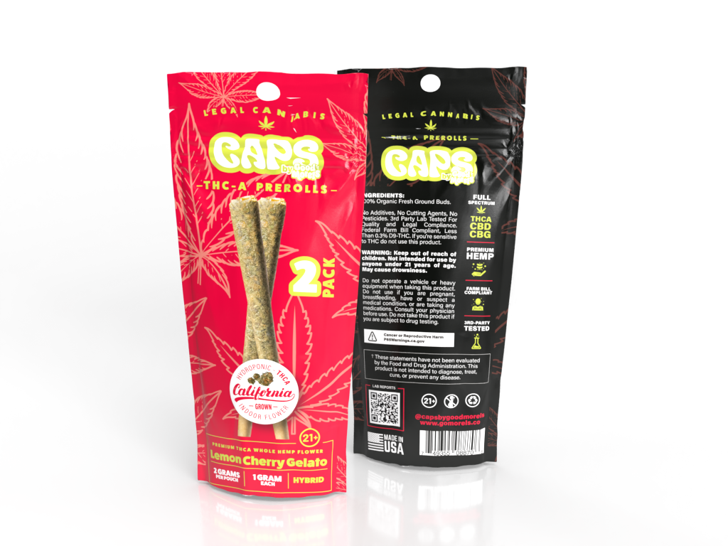 caps by good morels Lemon Cherry Gelato Hybrid THCA pre-rolls 2g pack